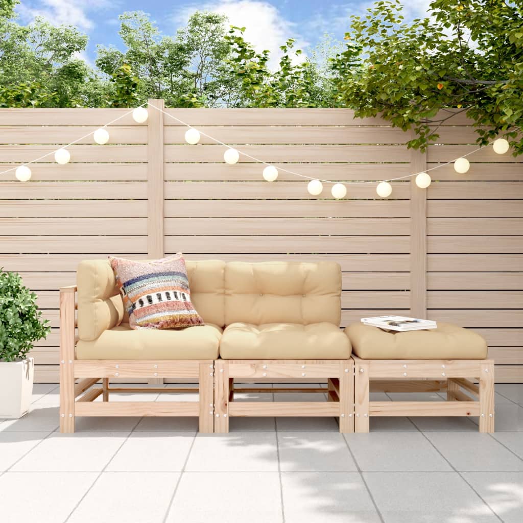 3-delige Loungeset met kussens massief hout is nu te koop bij PeponiXL, paradijselijk wonen!