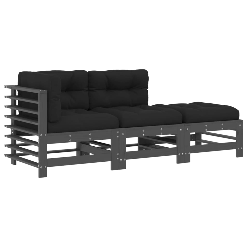 3-delige Loungeset met kussens massief hout grijs is nu te koop bij PeponiXL, paradijselijk wonen!