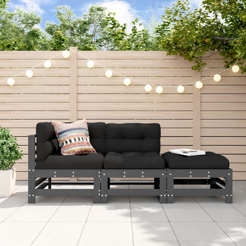 3-delige Loungeset met kussens massief hout grijs is nu te koop bij PeponiXL, paradijselijk wonen!