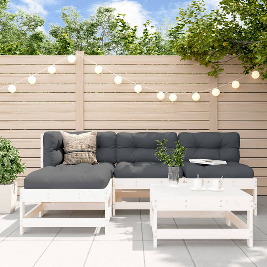 5-delige Loungeset met kussens massief hout wit is nu te koop bij PeponiXL, paradijselijk wonen!