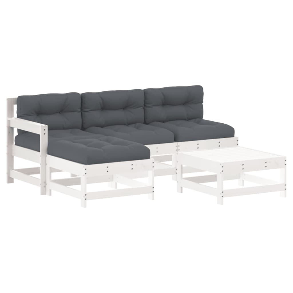 5-delige Loungeset met kussens massief hout wit is nu te koop bij PeponiXL, paradijselijk wonen!