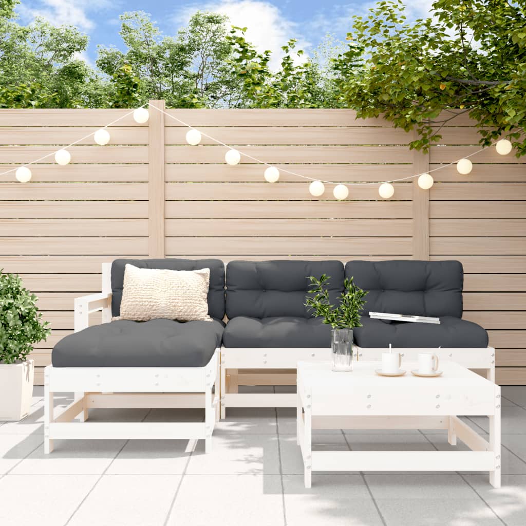 5-delige Loungeset met kussens massief hout wit is nu te koop bij PeponiXL, paradijselijk wonen!