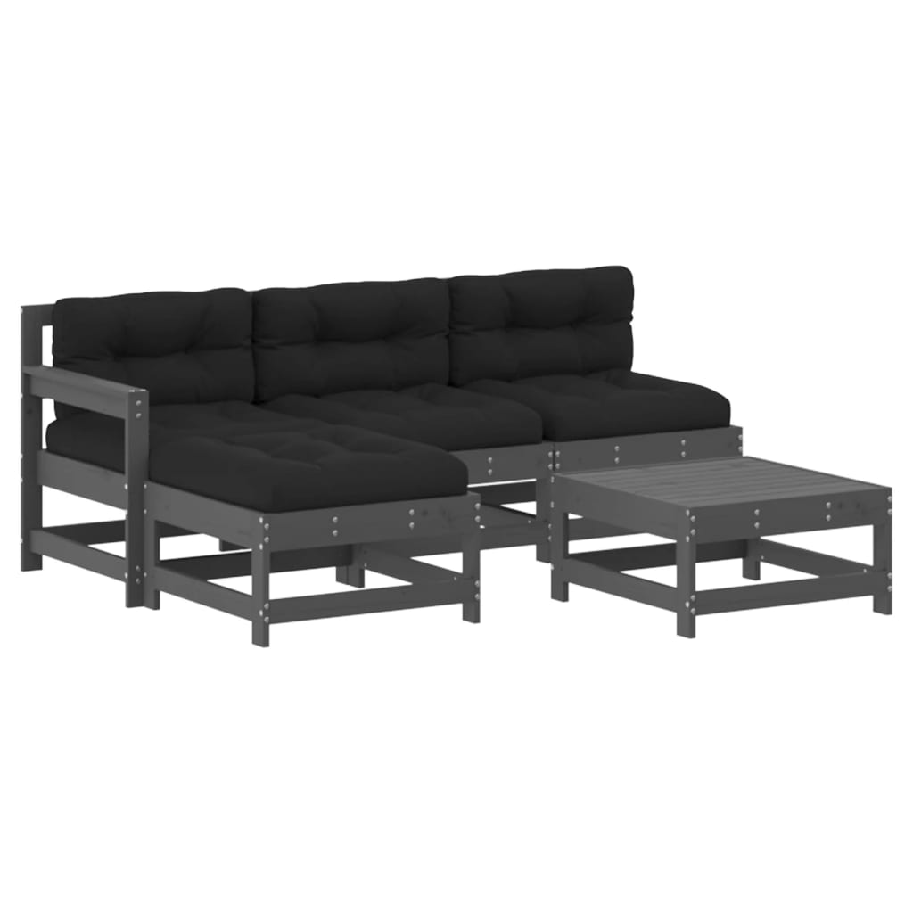 5-delige Loungeset met kussens massief hout grijs is nu te koop bij PeponiXL, paradijselijk wonen!