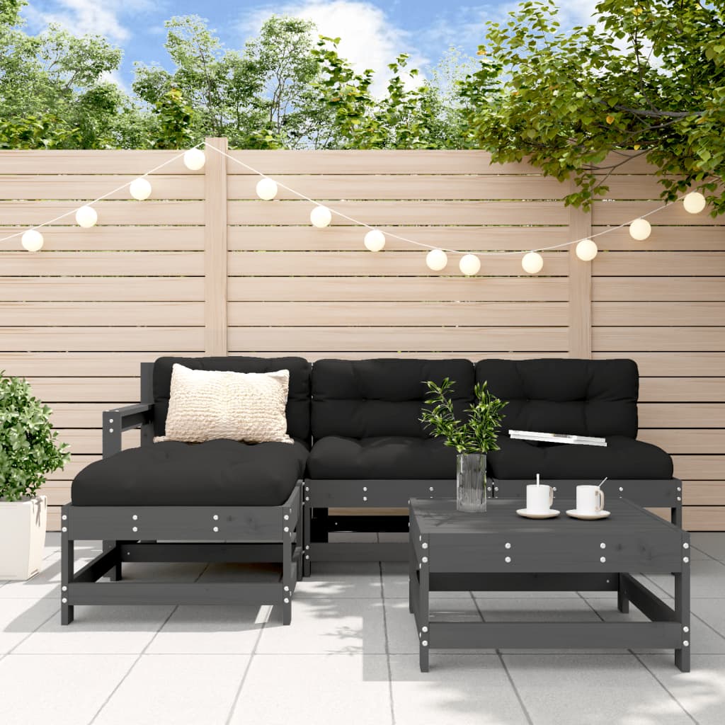5-delige Loungeset met kussens massief hout grijs is nu te koop bij PeponiXL, paradijselijk wonen!