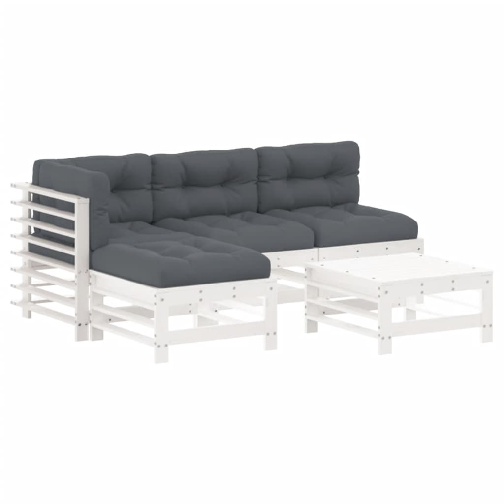 5-delige Loungeset met kussens massief hout wit is nu te koop bij PeponiXL, paradijselijk wonen!