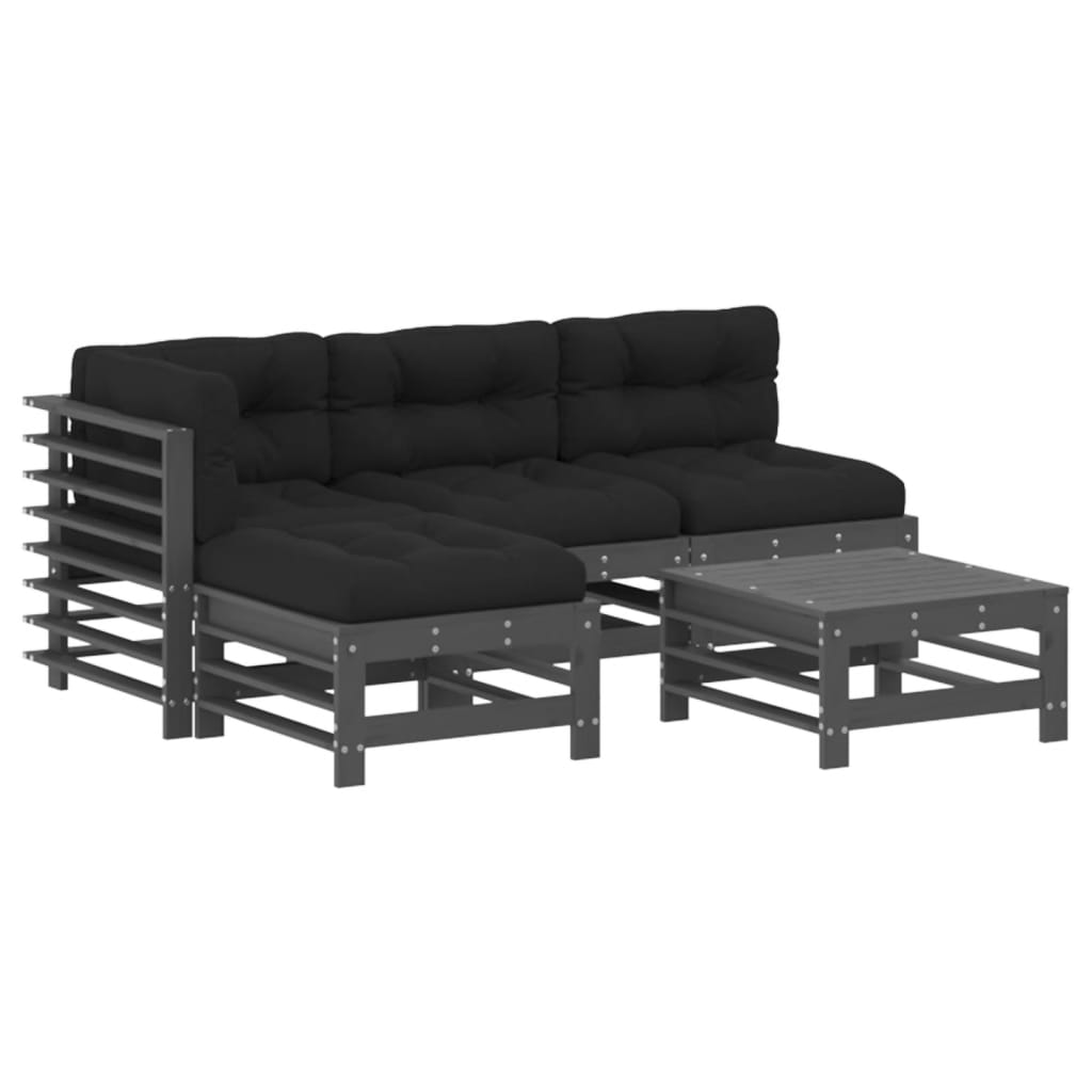 5-delige Loungeset met kussens massief hout grijs is nu te koop bij PeponiXL, paradijselijk wonen!