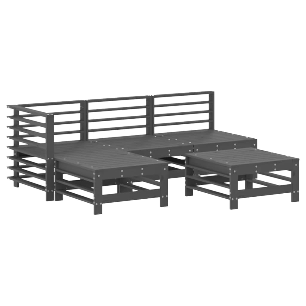 5-delige Loungeset met kussens massief hout grijs is nu te koop bij PeponiXL, paradijselijk wonen!