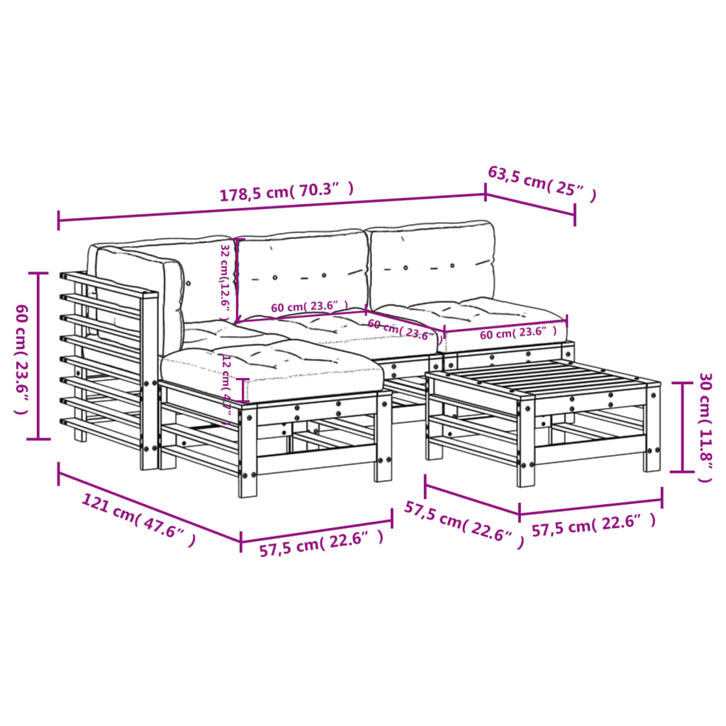5-delige Loungeset met kussens massief hout grijs is nu te koop bij PeponiXL, paradijselijk wonen!