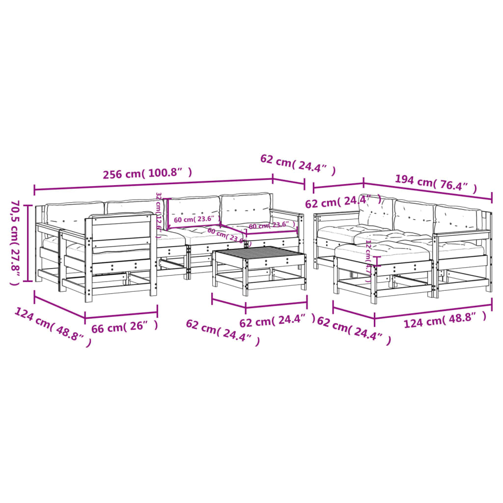 10-delige Loungeset met kussens geïmpregneerd grenenhout is nu te koop bij PeponiXL, paradijselijk wonen!