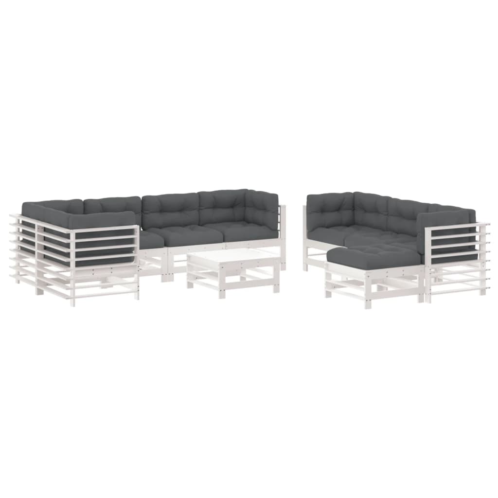 10-delige Loungeset met kussens massief hout wit is nu te koop bij PeponiXL, paradijselijk wonen!