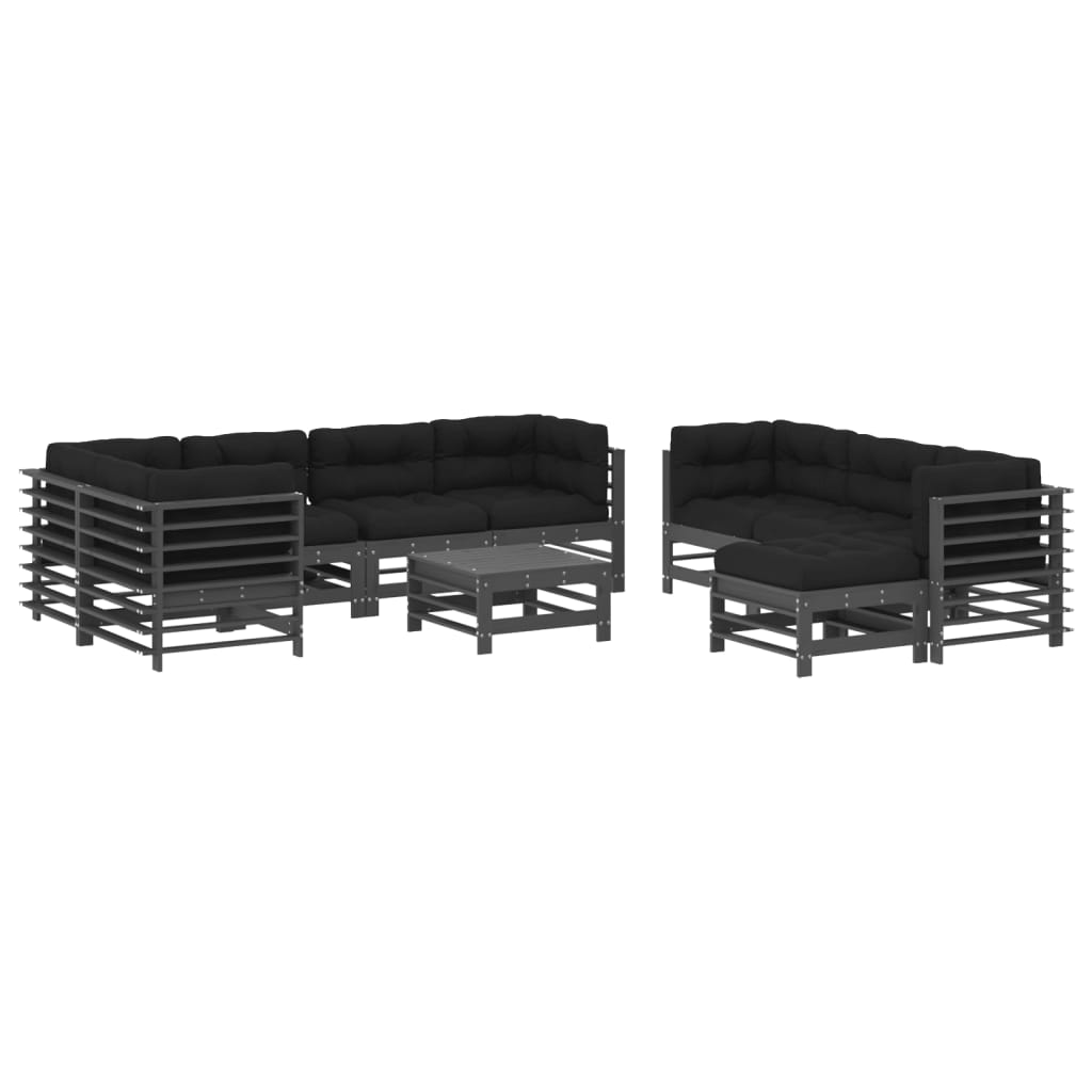 10-delige Loungeset met kussens massief hout grijs is nu te koop bij PeponiXL, paradijselijk wonen!