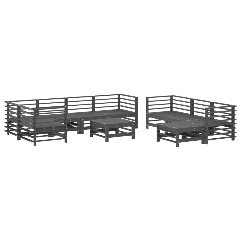 10-delige Loungeset met kussens massief hout grijs is nu te koop bij PeponiXL, paradijselijk wonen!