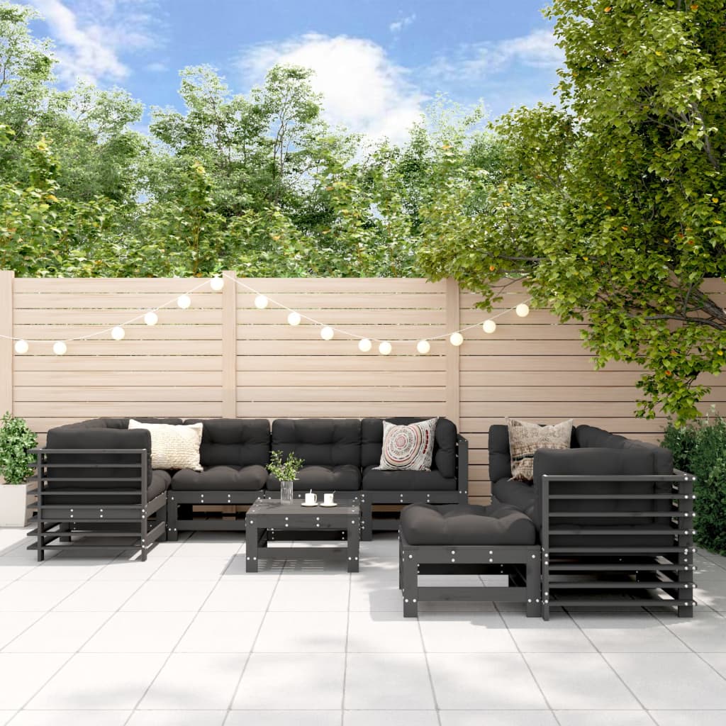 10-delige Loungeset met kussens massief hout grijs is nu te koop bij PeponiXL, paradijselijk wonen!