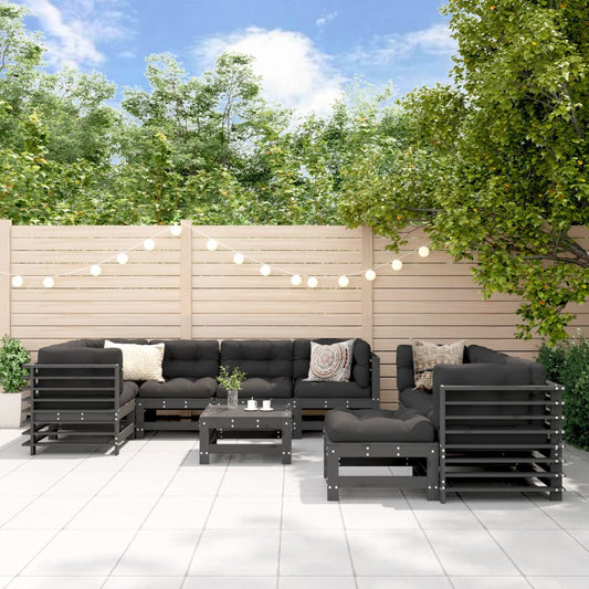 10-delige Loungeset met kussens massief hout grijs is nu te koop bij PeponiXL, paradijselijk wonen!