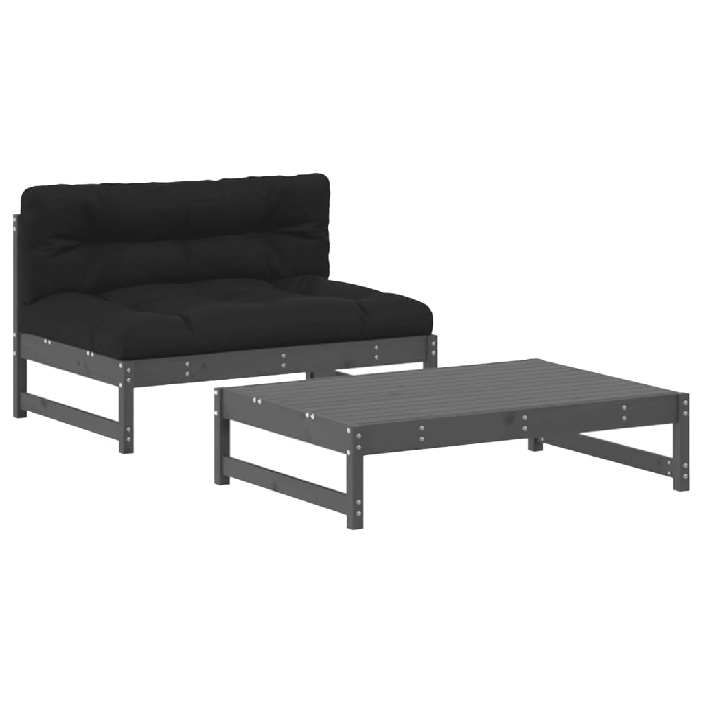 2-delige Loungeset met kussens massief hout grijs is nu te koop bij PeponiXL, paradijselijk wonen!