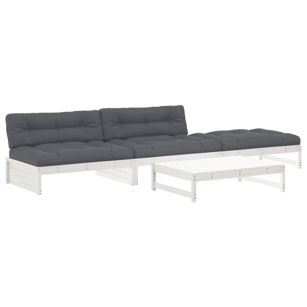 4-delige Loungeset met kussens massief hout wit is nu te koop bij PeponiXL, paradijselijk wonen!