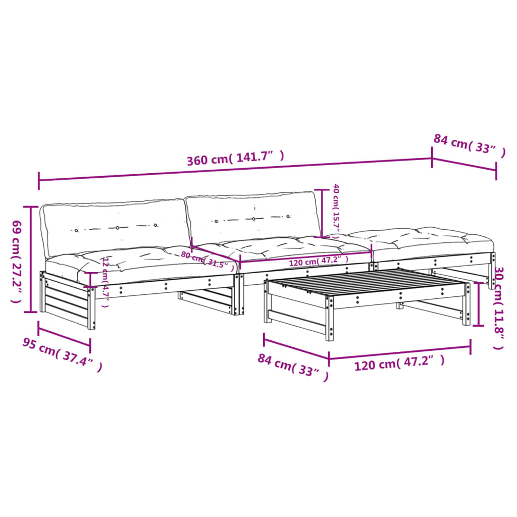 4-delige Loungeset met kussens geïmpregneerd grenenhout is nu te koop bij PeponiXL, paradijselijk wonen!