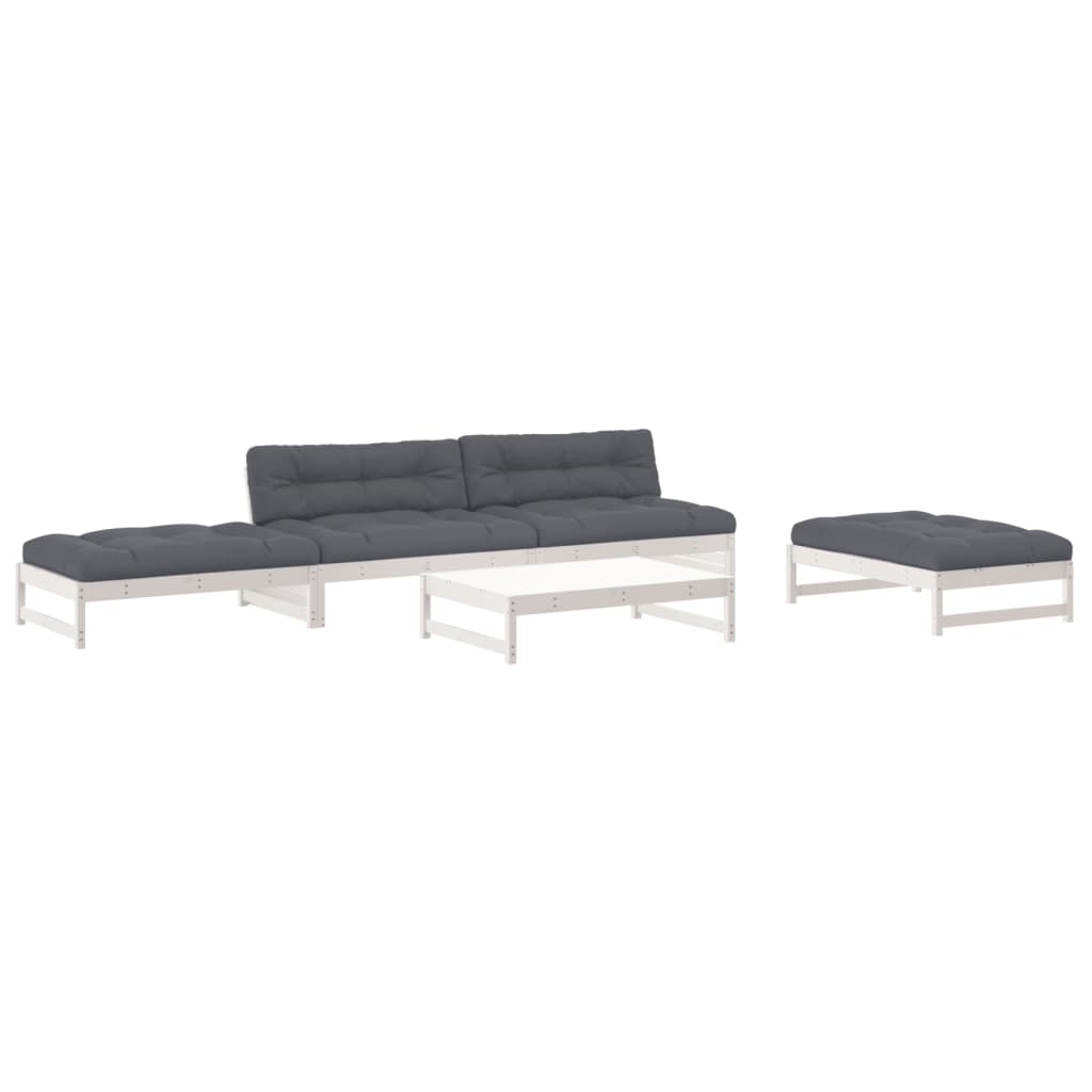 5-delige Loungeset met kussens massief hout wit is nu te koop bij PeponiXL, paradijselijk wonen!