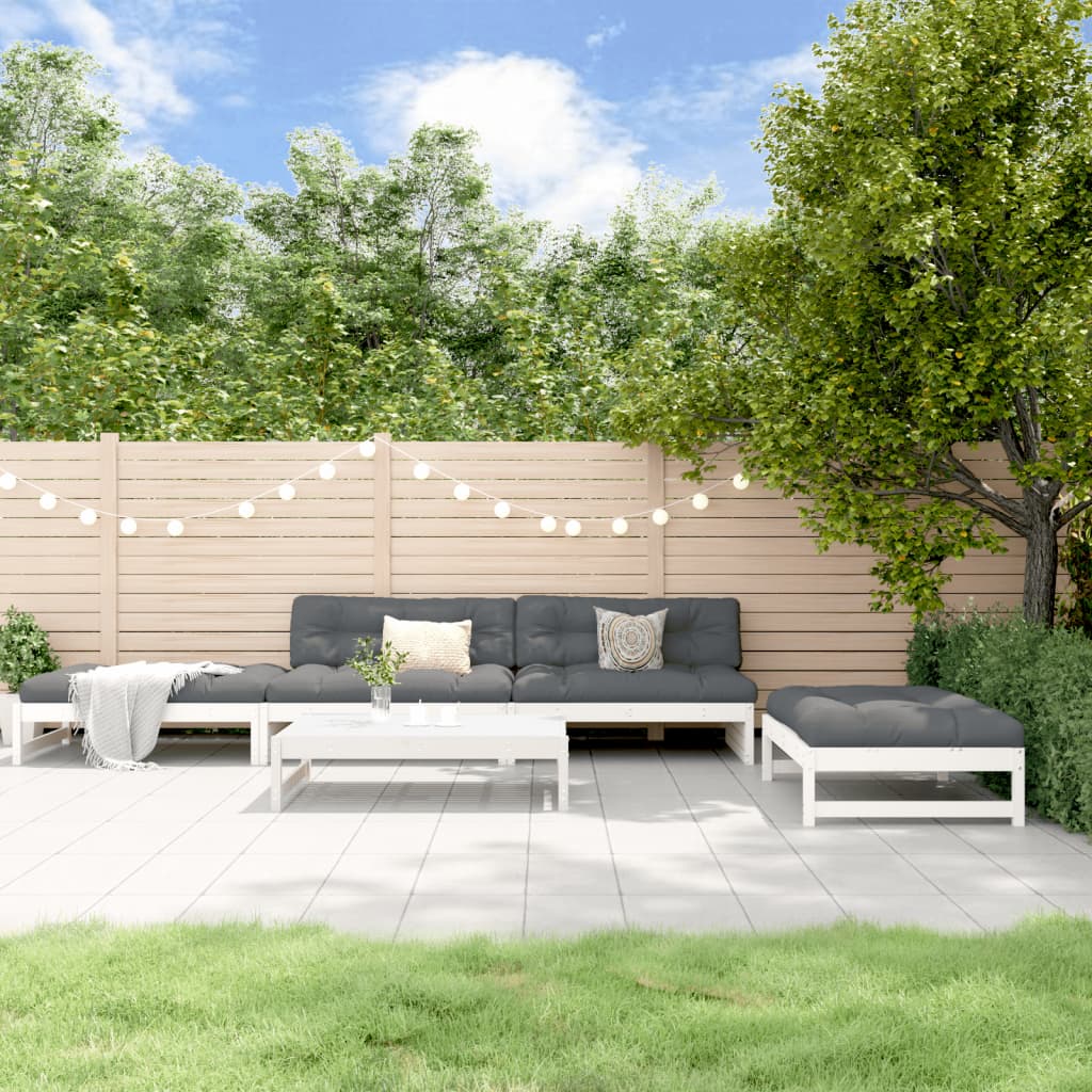5-delige Loungeset met kussens massief hout wit is nu te koop bij PeponiXL, paradijselijk wonen!