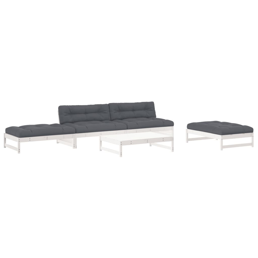 6-delige Loungeset met kussens massief hout wit is nu te koop bij PeponiXL, paradijselijk wonen!