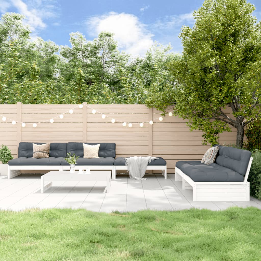 6-delige Loungeset met kussens massief hout wit is nu te koop bij PeponiXL, paradijselijk wonen!