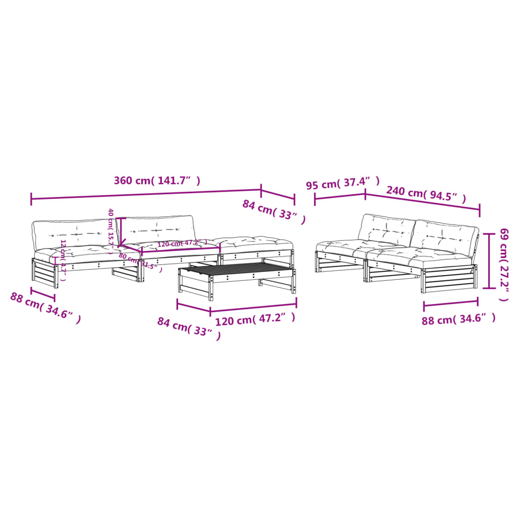 6-delige Loungeset met kussens geïmpregneerd grenenhout is nu te koop bij PeponiXL, paradijselijk wonen!