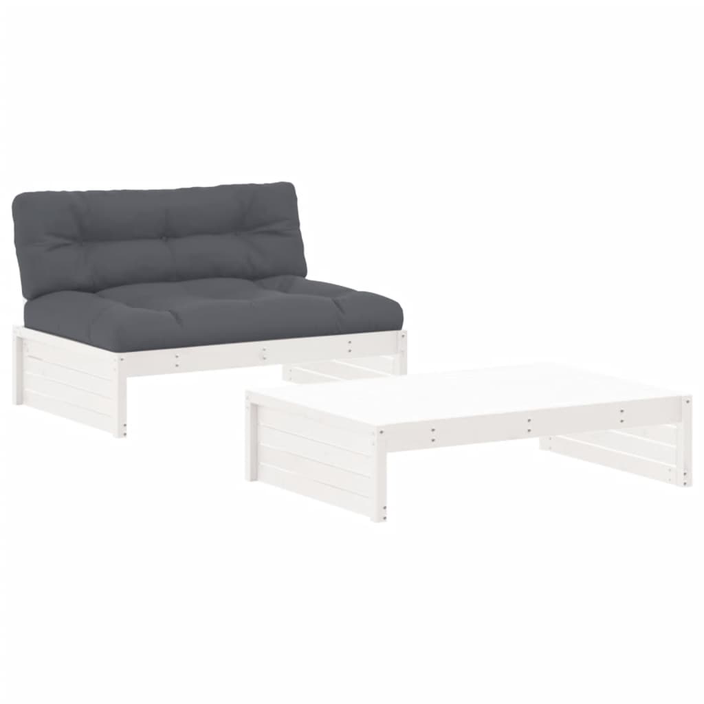 2-delige Loungeset met kussens massief hout wit is nu te koop bij PeponiXL, paradijselijk wonen!