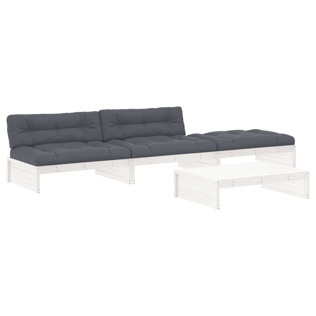 4-delige Loungeset met kussens massief hout wit is nu te koop bij PeponiXL, paradijselijk wonen!