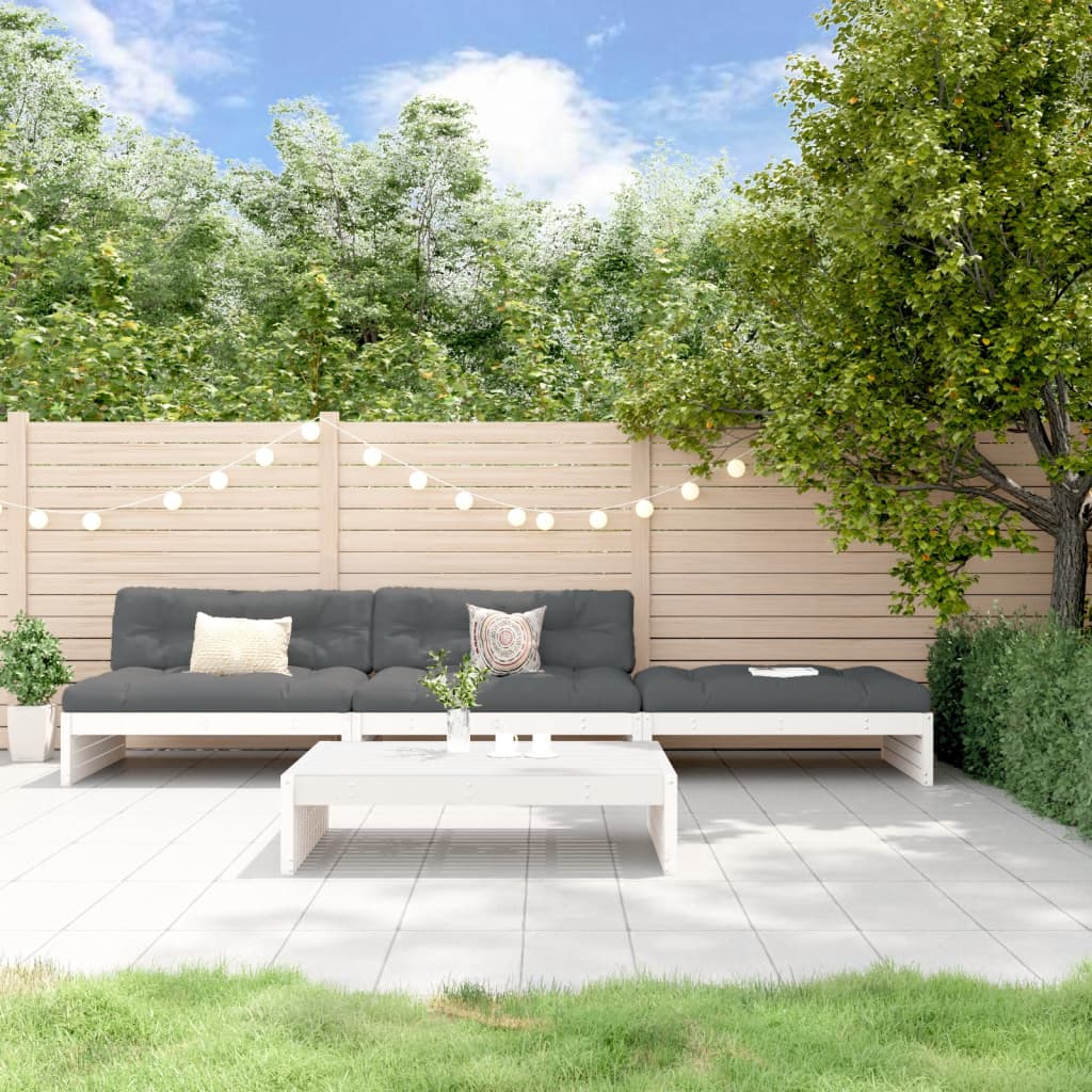 4-delige Loungeset met kussens massief hout wit is nu te koop bij PeponiXL, paradijselijk wonen!