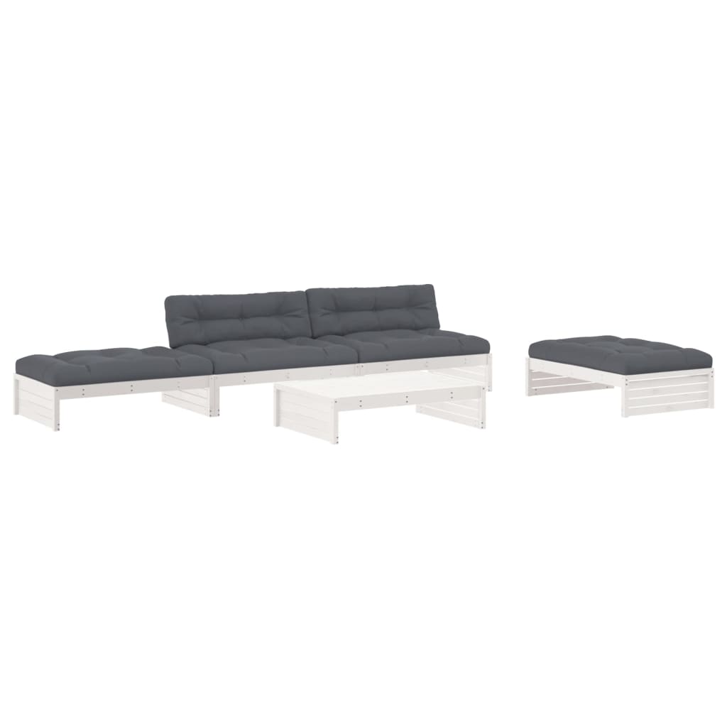 5-delige Loungeset met kussens massief hout wit is nu te koop bij PeponiXL, paradijselijk wonen!