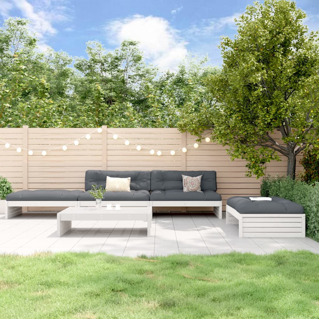 5-delige Loungeset met kussens massief hout wit is nu te koop bij PeponiXL, paradijselijk wonen!