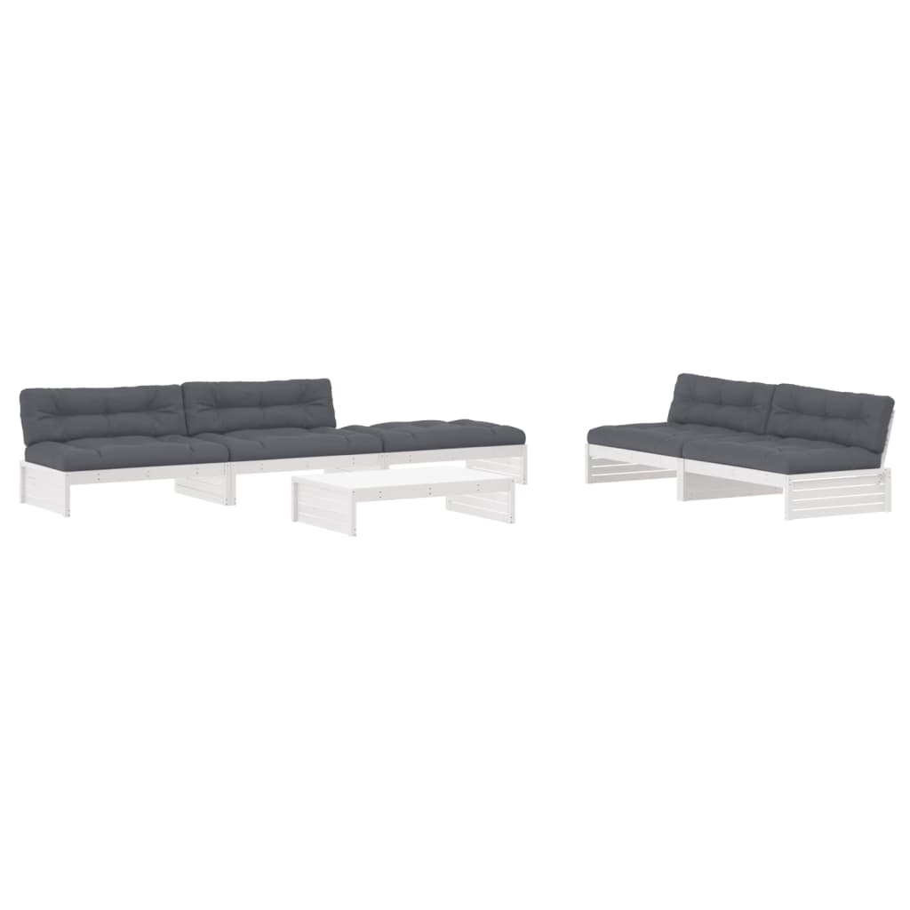 6-delige Loungeset met kussens massief hout wit is nu te koop bij PeponiXL, paradijselijk wonen!