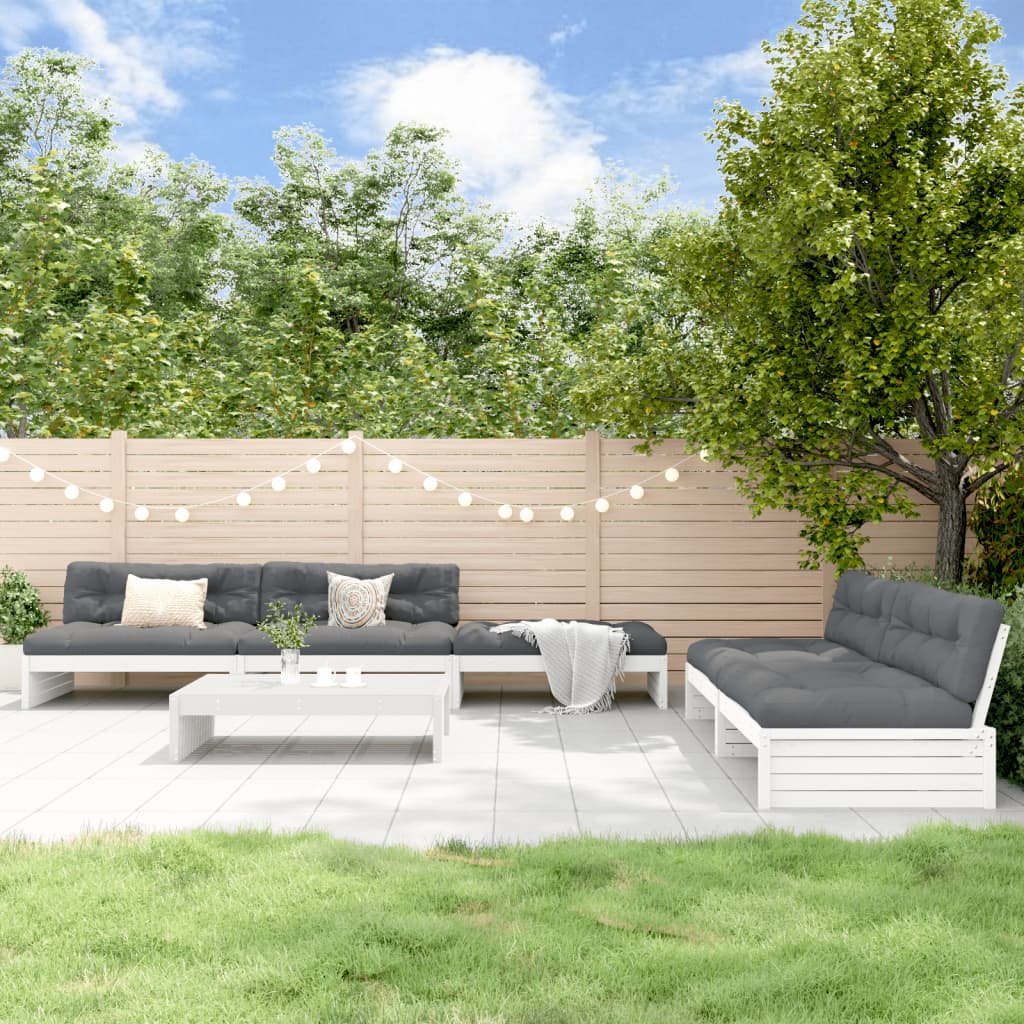 6-delige Loungeset met kussens massief hout wit is nu te koop bij PeponiXL, paradijselijk wonen!