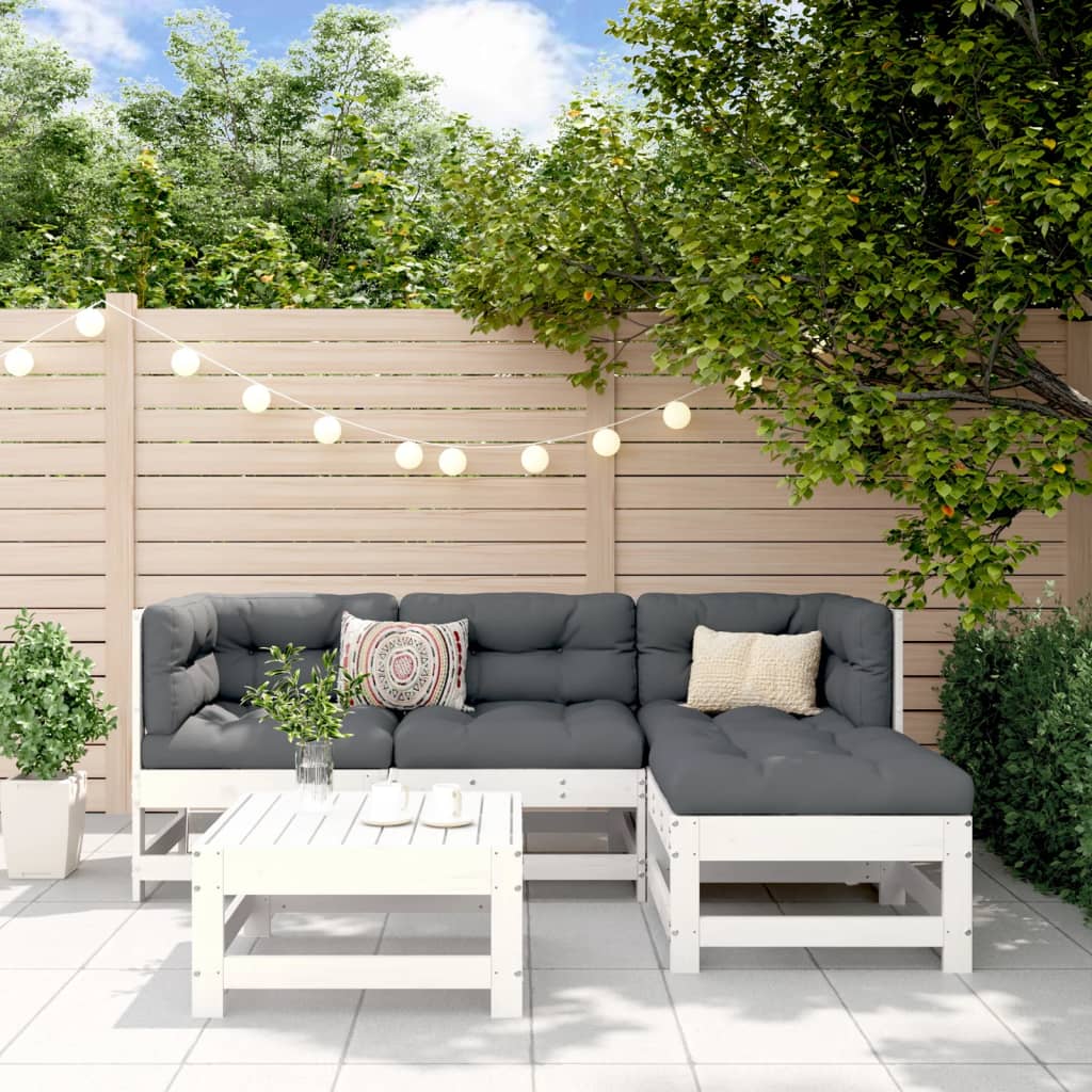 5-delige Loungeset massief grenenhout wit is nu te koop bij PeponiXL, paradijselijk wonen!