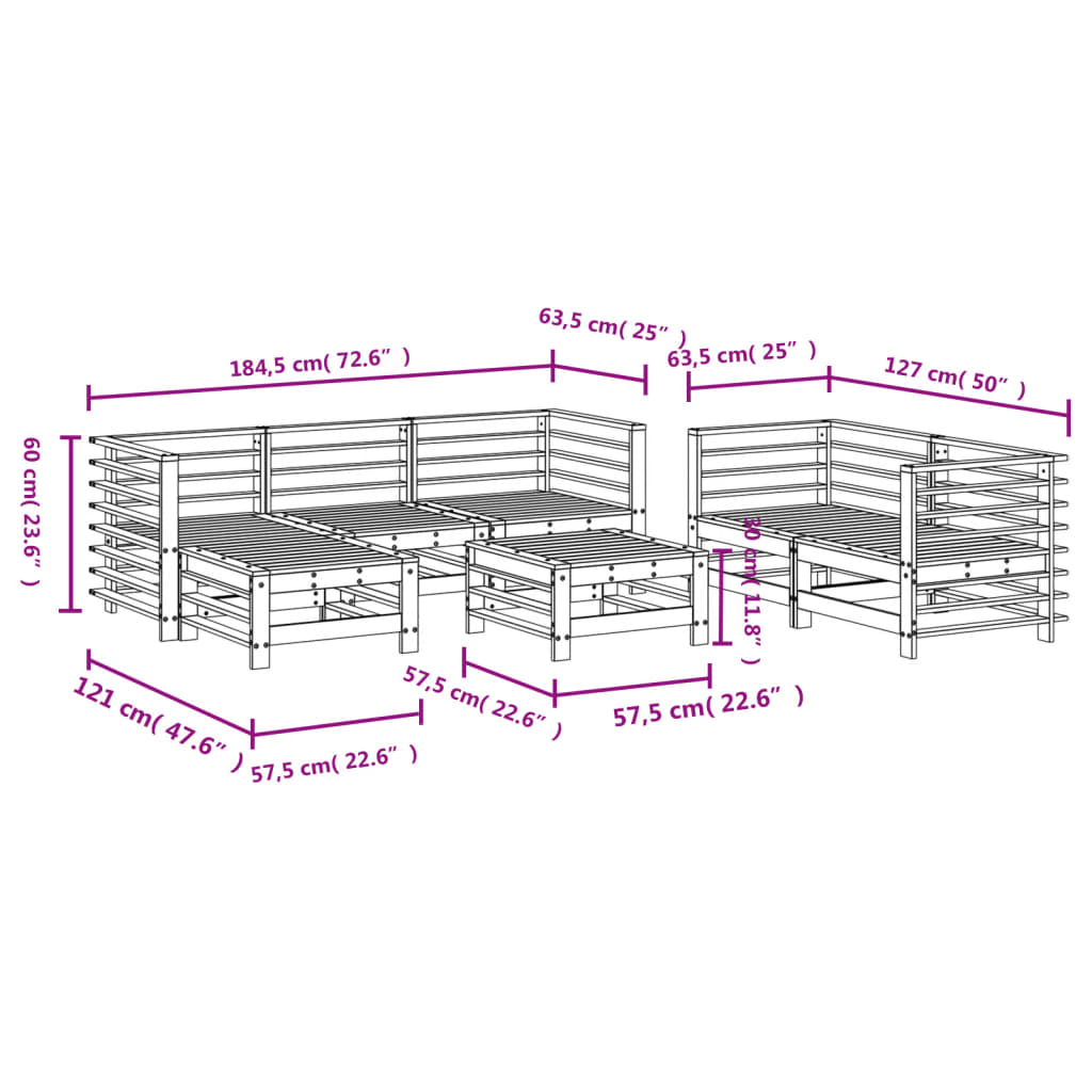 7-delige Loungeset massief grenenhout is nu te koop bij PeponiXL, paradijselijk wonen!