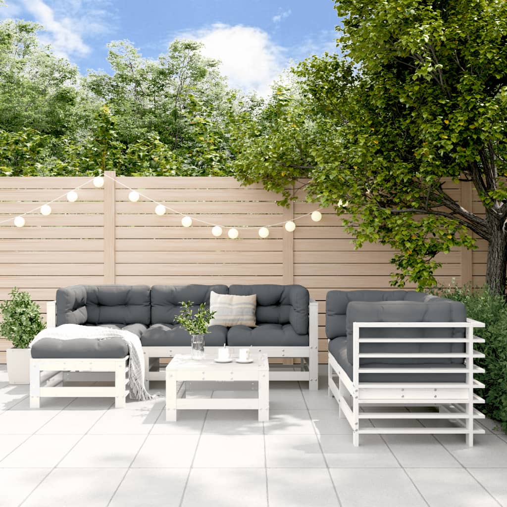 7-delige Loungeset massief grenenhout wit is nu te koop bij PeponiXL, paradijselijk wonen!
