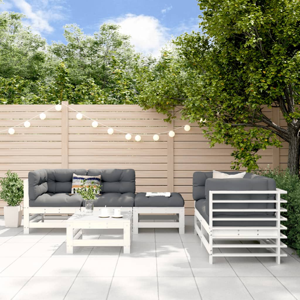 6-delige Loungeset massief grenenhout wit is nu te koop bij PeponiXL, paradijselijk wonen!
