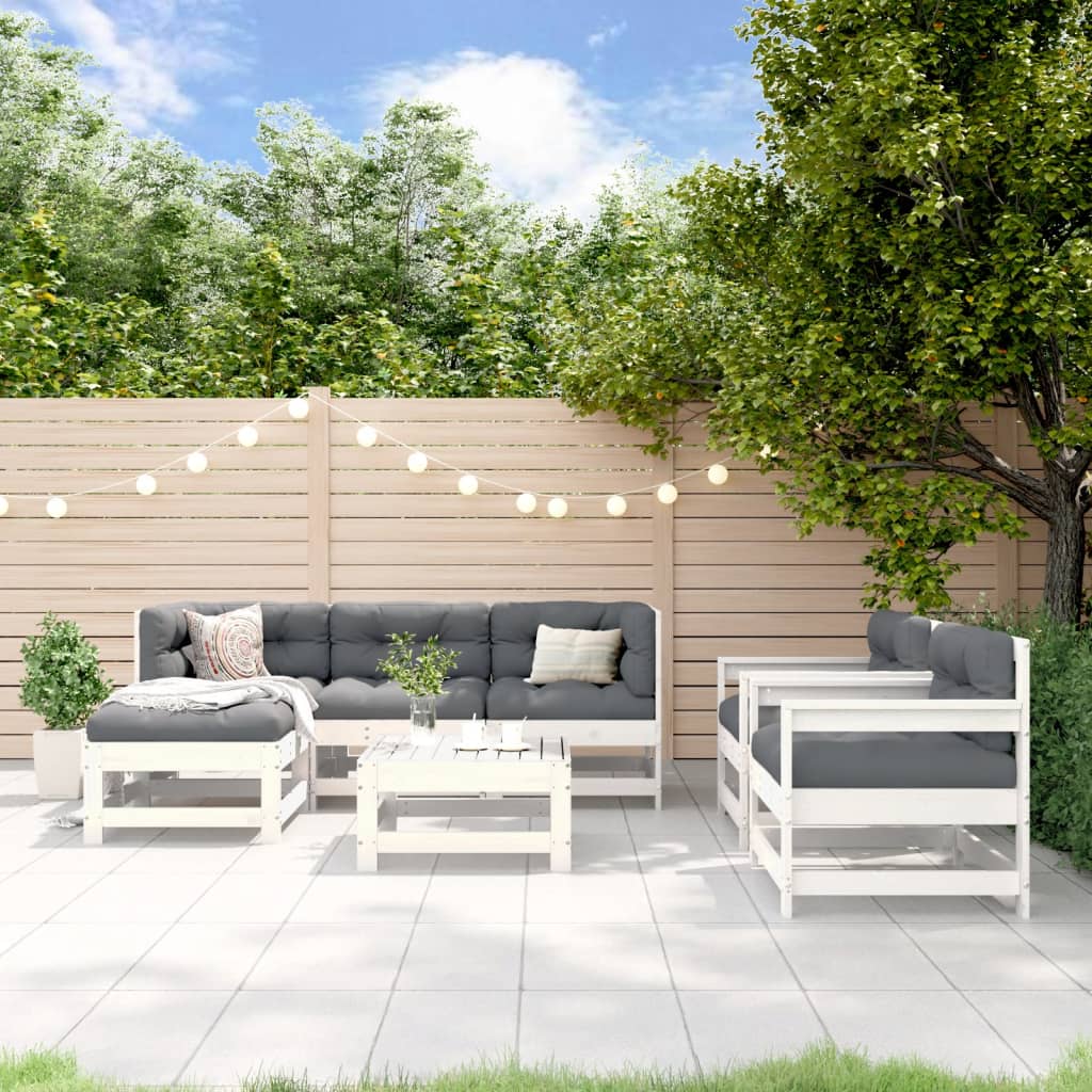 7-delige Loungeset massief grenenhout wit is nu te koop bij PeponiXL, paradijselijk wonen!