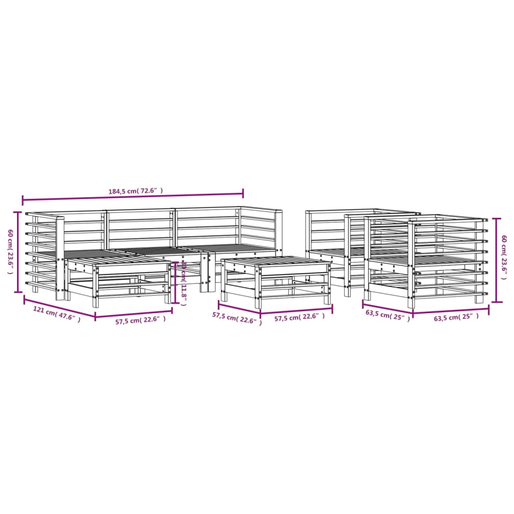 7-delige Loungeset massief grenenhout wit is nu te koop bij PeponiXL, paradijselijk wonen!