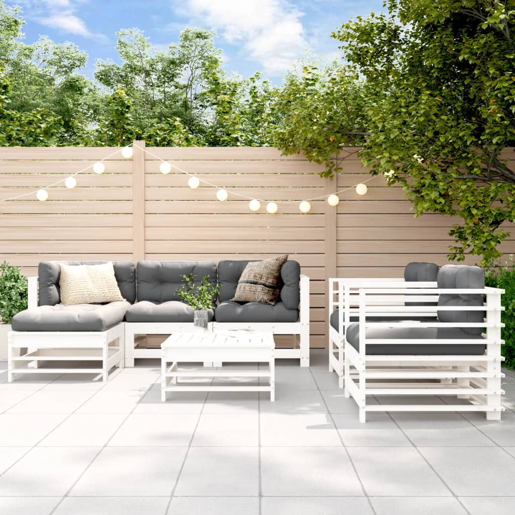 7-delige Loungeset massief grenenhout wit is nu te koop bij PeponiXL, paradijselijk wonen!