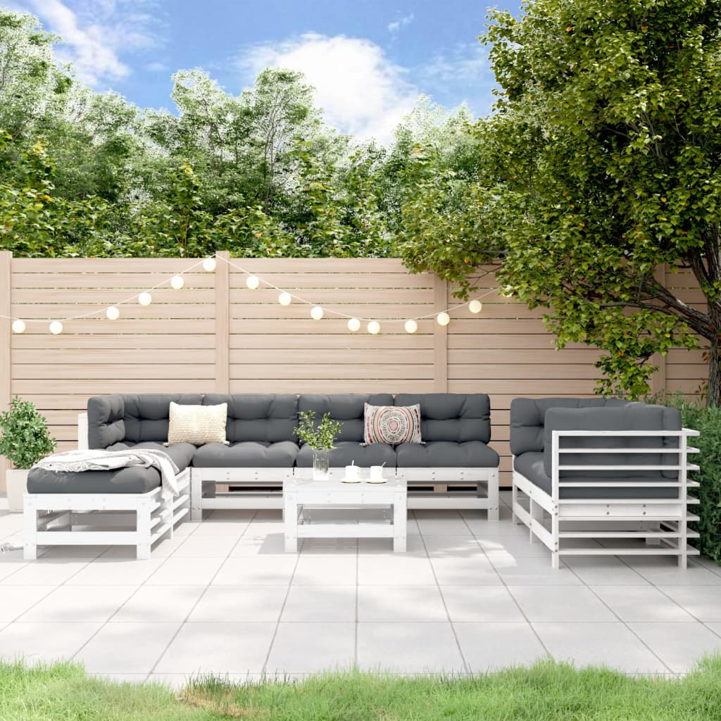 9-delige Loungeset massief grenenhout wit is nu te koop bij PeponiXL, paradijselijk wonen!