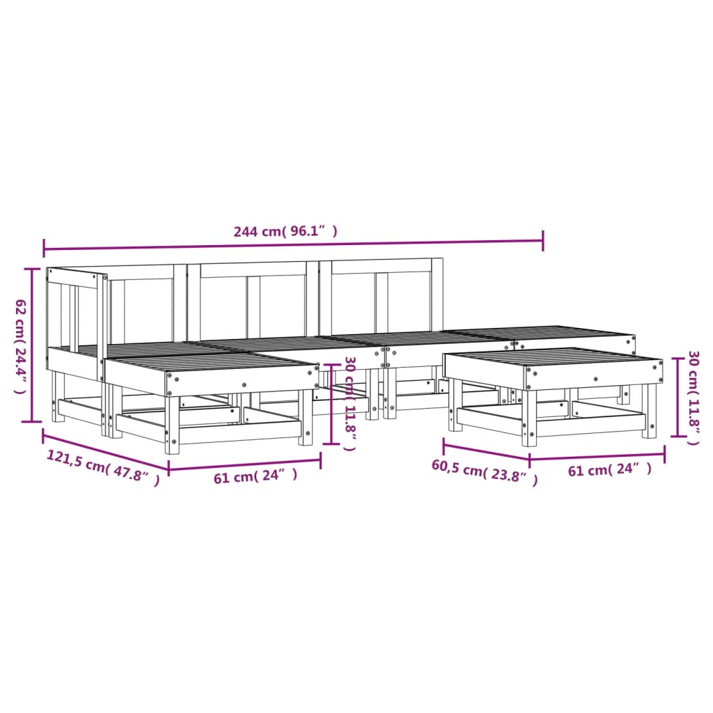 6-delige Loungeset massief grenenhout is nu te koop bij PeponiXL, paradijselijk wonen!