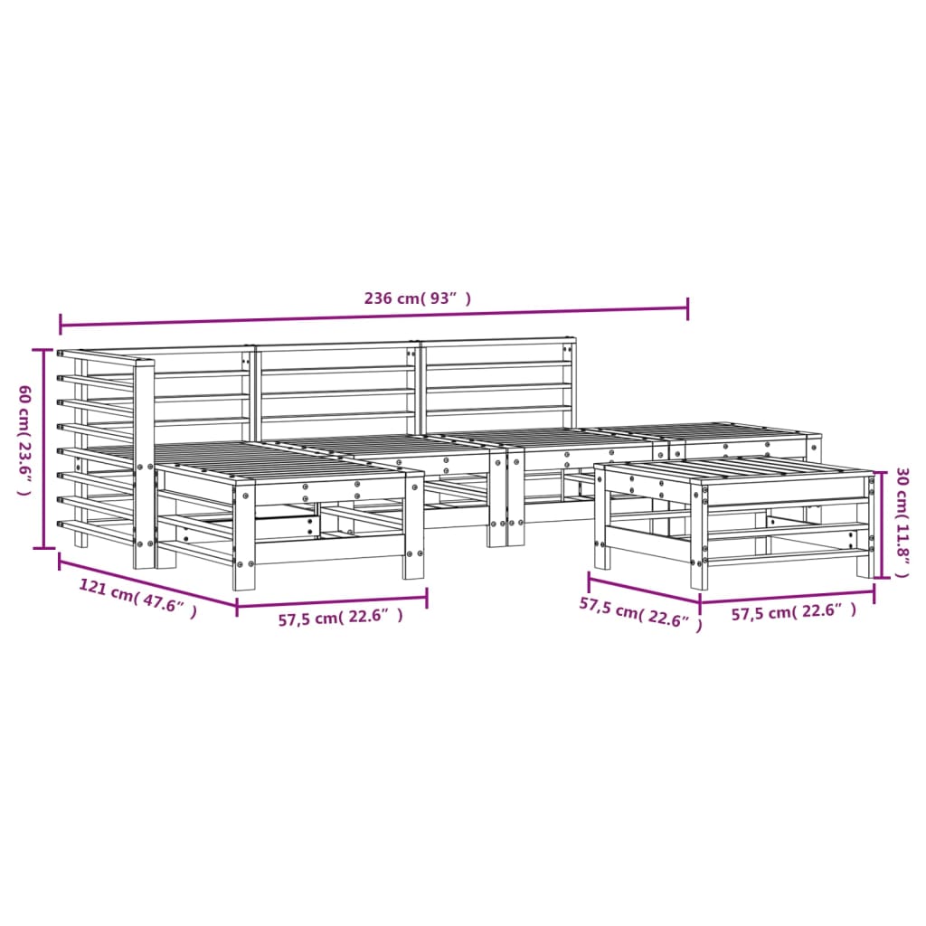 6-delige Loungeset massief grenenhout wit is nu te koop bij PeponiXL, paradijselijk wonen!