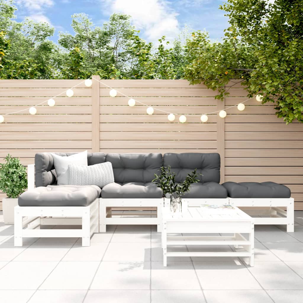 6-delige Loungeset massief grenenhout wit is nu te koop bij PeponiXL, paradijselijk wonen!