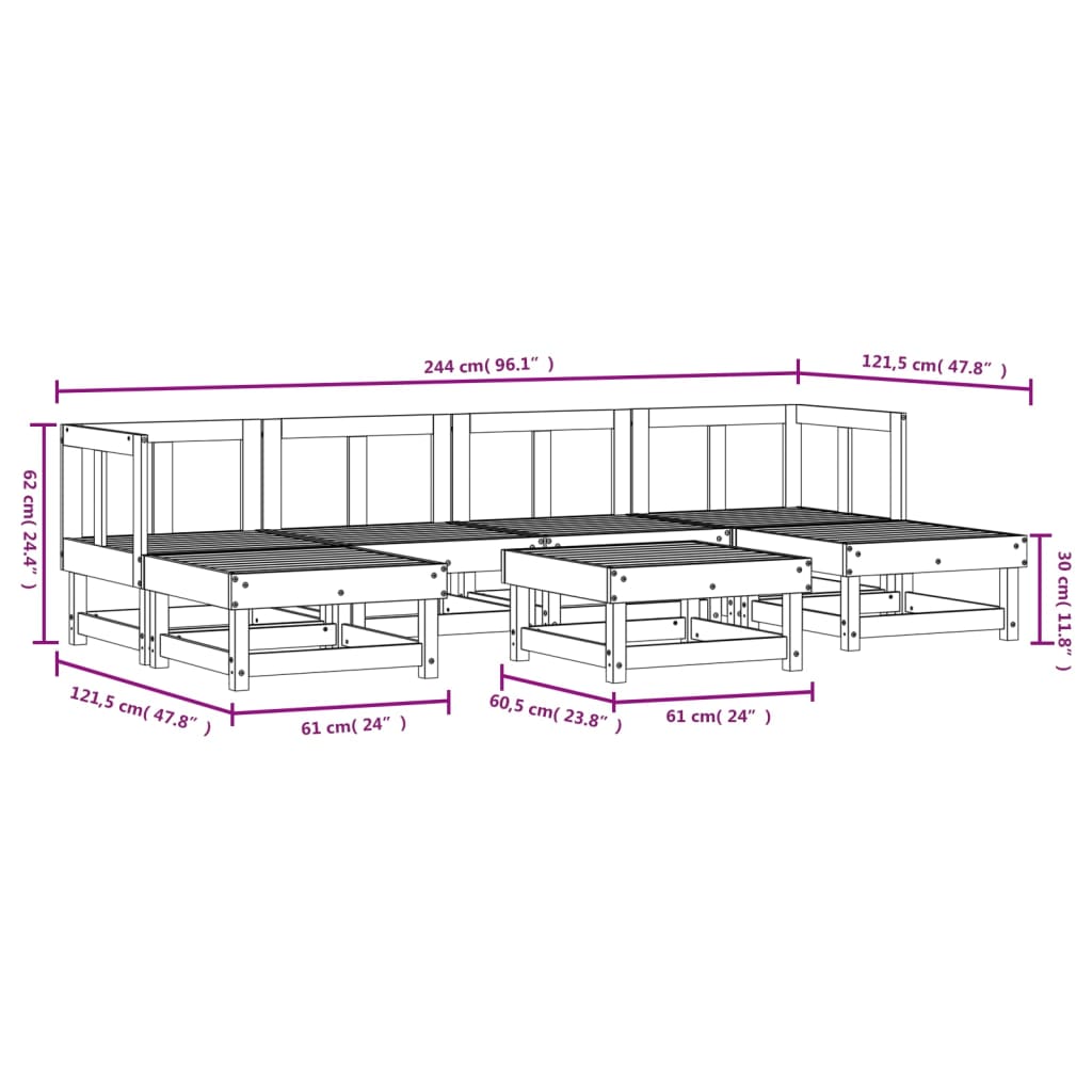 7-delige Loungeset massief grenenhout wit is nu te koop bij PeponiXL, paradijselijk wonen!