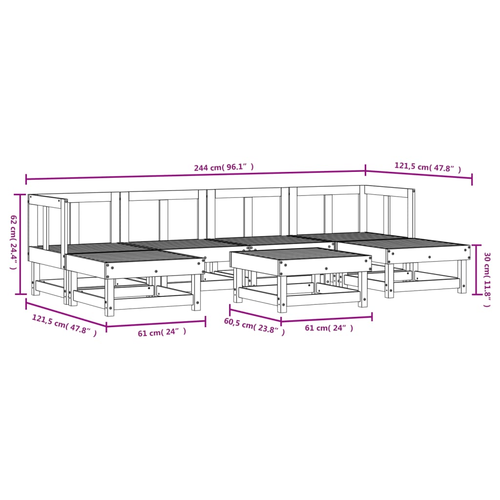 7-delige Loungeset massief grenenhout wit is nu te koop bij PeponiXL, paradijselijk wonen!
