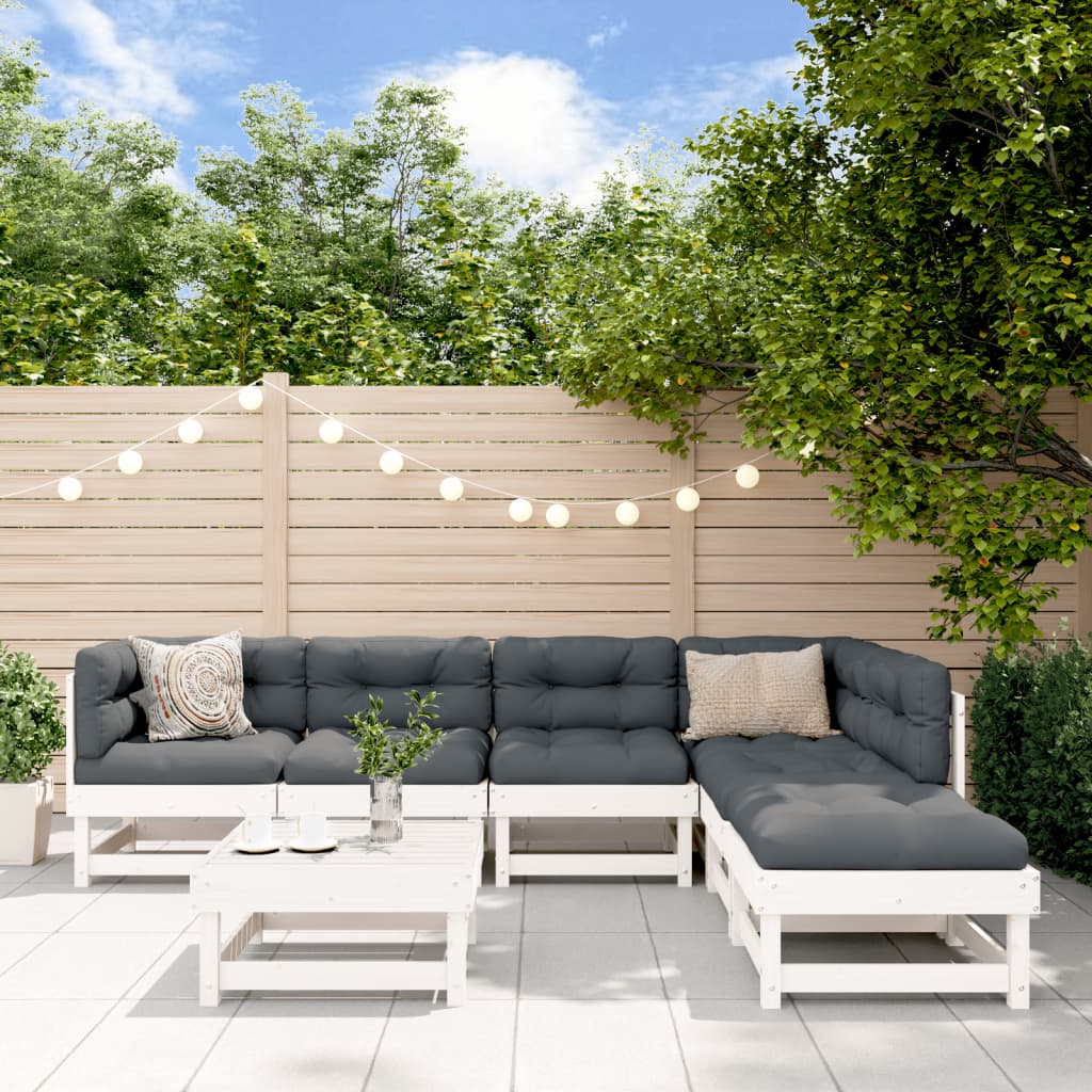 7-delige Loungeset massief grenenhout wit is nu te koop bij PeponiXL, paradijselijk wonen!