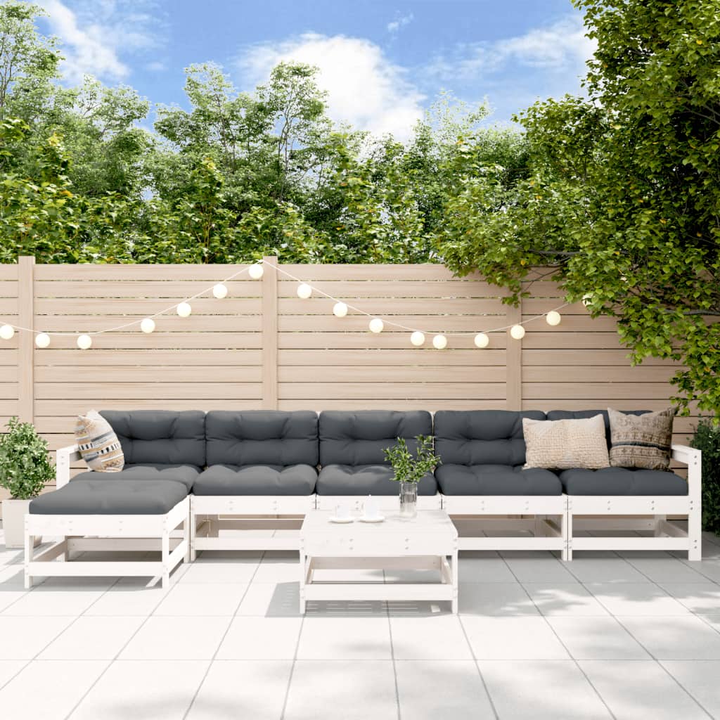 7-delige Loungeset massief grenenhout wit is nu te koop bij PeponiXL, paradijselijk wonen!