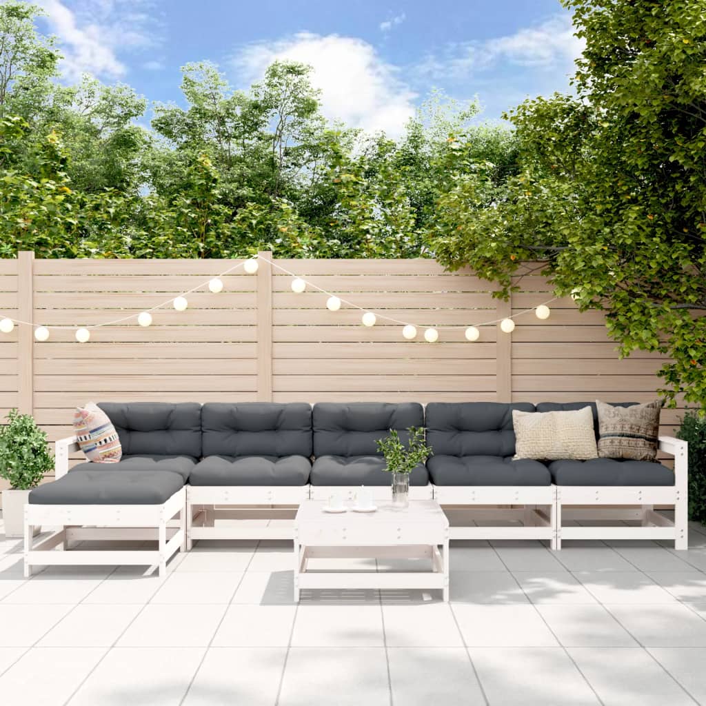 7-delige Loungeset massief grenenhout wit is nu te koop bij PeponiXL, paradijselijk wonen!
