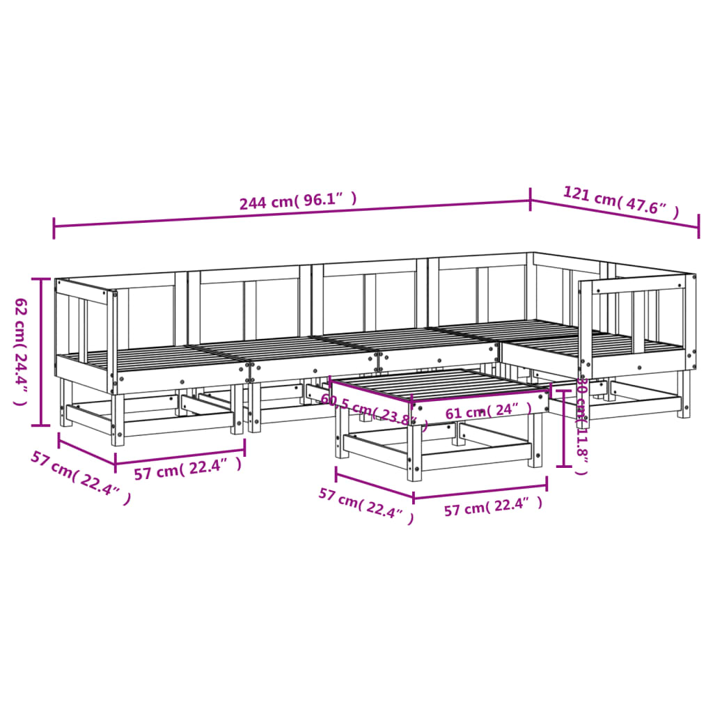 6-delige Loungeset massief grenenhout wit is nu te koop bij PeponiXL, paradijselijk wonen!